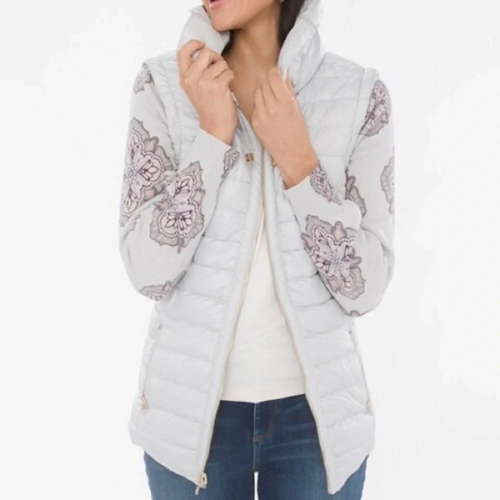 Chico’s Zenergy Convertible Puffer Jacket Paisley Print Reversible Multi Wear - Picture 6 of 14